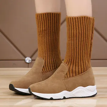 

Size 35-50 Nice New Autumn Ankle Boots Women Soft Simple Sweater Platform ShoesWoman Flat Heels Female Leisure Walking Boot