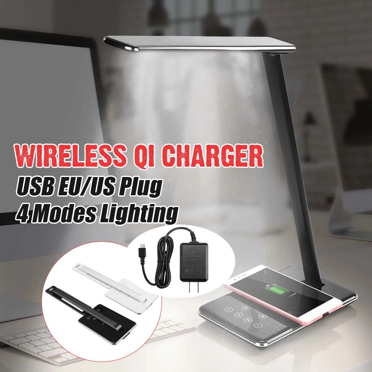 

48 LED Lamp Qi Wireless Charger Pad Charger For iPhone 8 X R XS MAS Foldable Table Desktop Desk LED Light Fast Wireless Charger