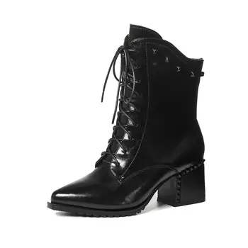 

Genuine Leather Female Short Boots Winter autumn Women Ankle Boots Night Club Shoes Woman Rivets Chelsea Boots