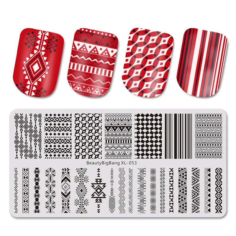 

Rectangle Nail BeautyBigBang Stamping Geometric Image Stencil Nail Stamping Plates Template Nail Art Accessories Tools XL-053