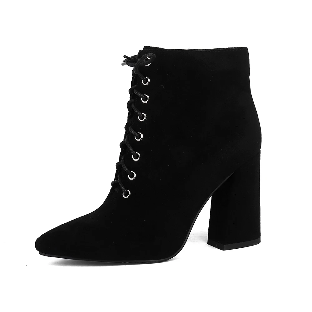 SOPHITINA/модные ботинки на шнуровке; удобная пикантная женская обувь ручной работы на молнии с острым носком на квадратном каблуке; Новые ботильоны; BY137 - Цвет: Black