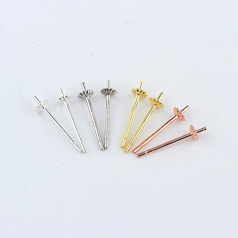 

925 Sterling Silver Accessories Pearl Beads Stud Earrings Setting Base Diy Jewelry Making Findings&Components A0269