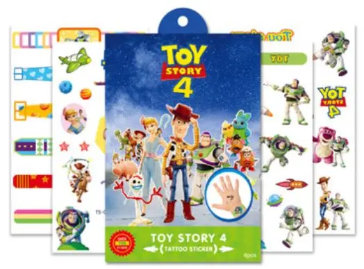 Disney Toy Story Woody Buzz Child Temporary Tattoo Body Art Flash Tattoo Stickers elsa anna Waterproof  Styling Sticker gift box 4 sheet  F