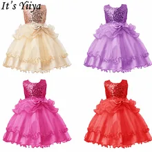 It's Yiya/Платья с цветочным узором для девочек 5 цветов, без рукавов, с бантом, модные детские вечерние платья с круглым вырезом для девочек, Пышное Бальное Платье, 812