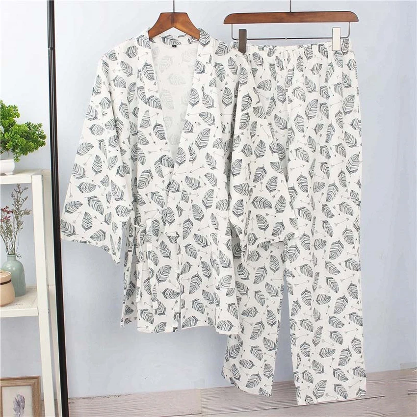 Color11 Хлопковое японское кимоно, одежда для сна для самураев, мужские топы Haori+ штаны, комплект одежды, традиционная Мужская пижама-кимоно, ночная рубашка Jinbei - Цвет: Color11