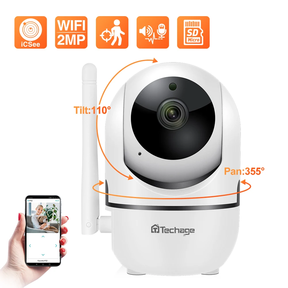 

Techgae 1080P HD IP Camera WiFi Baby P2P with Monitor Cloud Mini Wireless Auto MotionTracking Video Security Surveillance