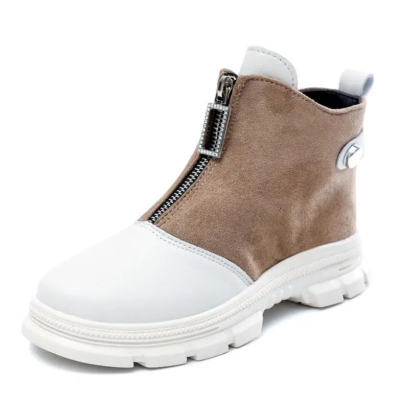 Winter Girls Boots Princess Fashion Ankle Boots Little Kids Shoes PU Leather Waterproof Martin Boot Cotton Warm Children Boots - Цвет: Khaki