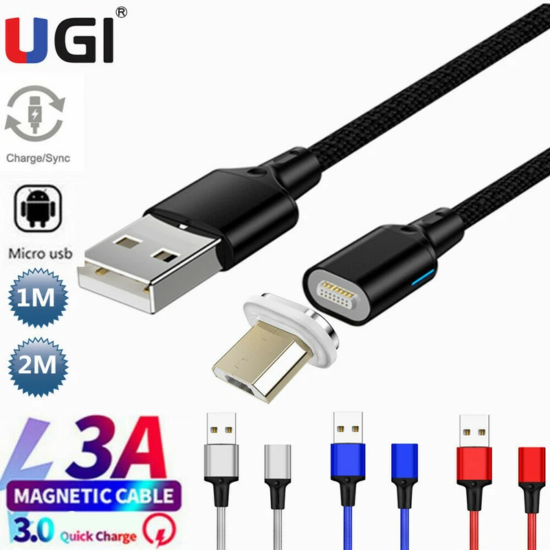 Магнитный кабель UGI Micro USB 3 А для Xiaomi RedMi быстрой зарядки и синхронизации данных
