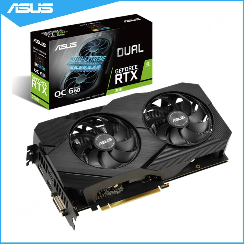 Видеокарта ASUS Dual GeForce RTX 2060 OC Edition EVO 6 ГБ GDDR6 VR Ready HDMI-совместимый DisplayPort DVI