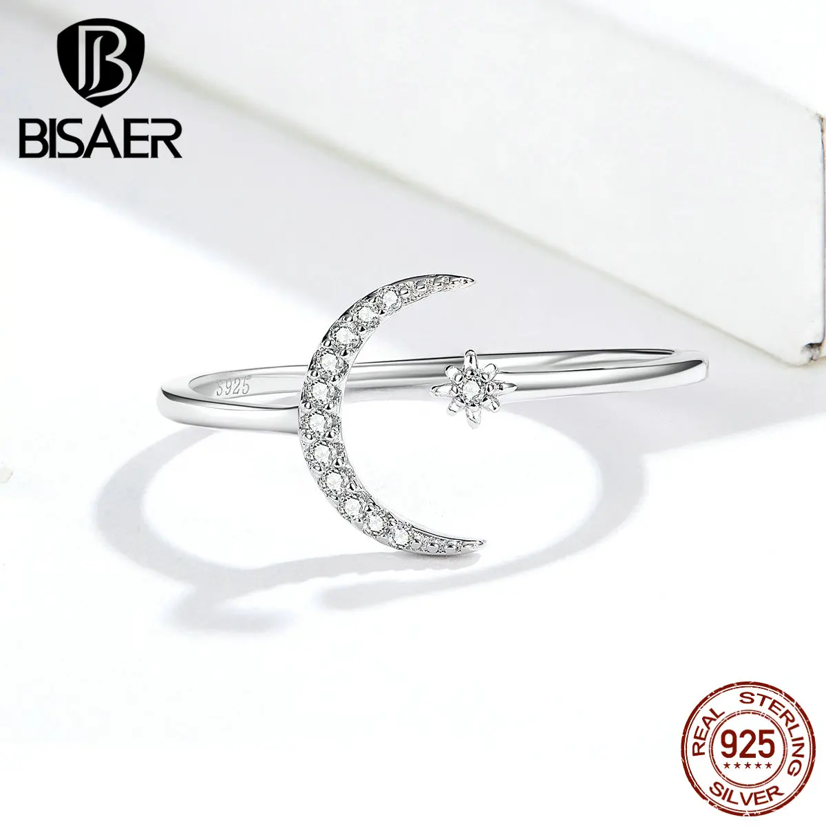 Ювелирные изделия с Луной, BISAER,, 925 пробы, серебряные, лунные кольца на палец для женщин, кубический циркон, свадебные ювелирные изделия, Anel ECR569