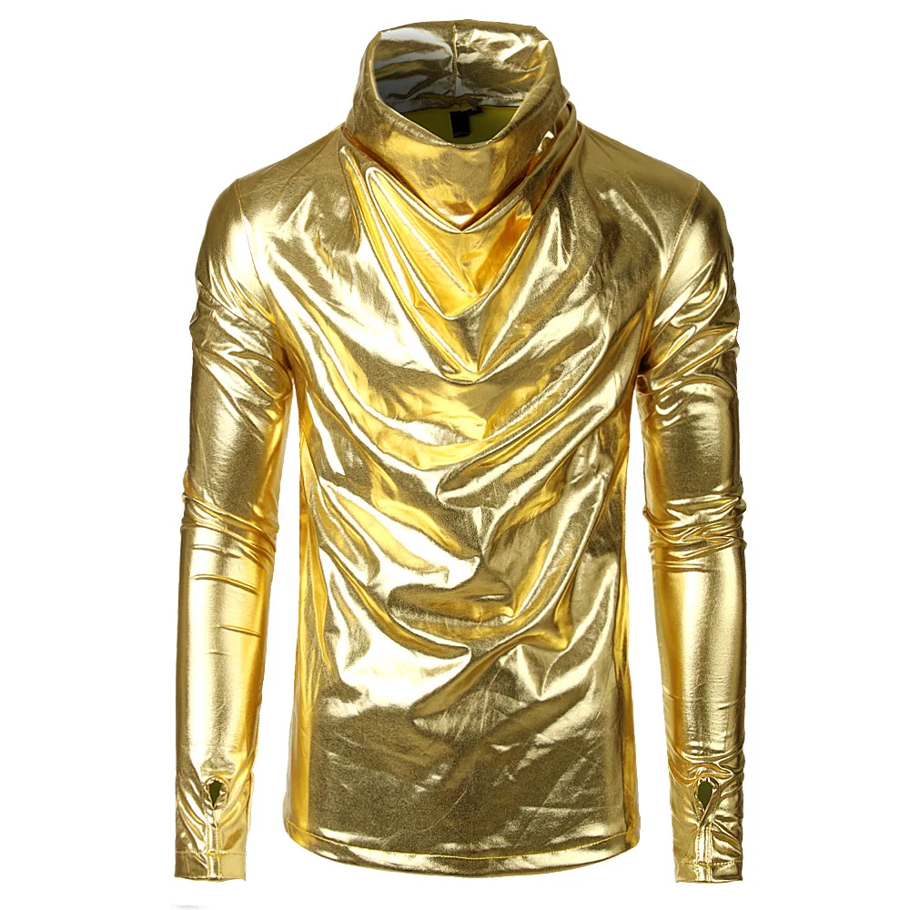 

Nightclub T Shirt Men 2019 Shiny Gold Coated Metallic Tshirt Men Hip Hop Streetwear Casual Tee Shirt Homme Stage Singer Clothes