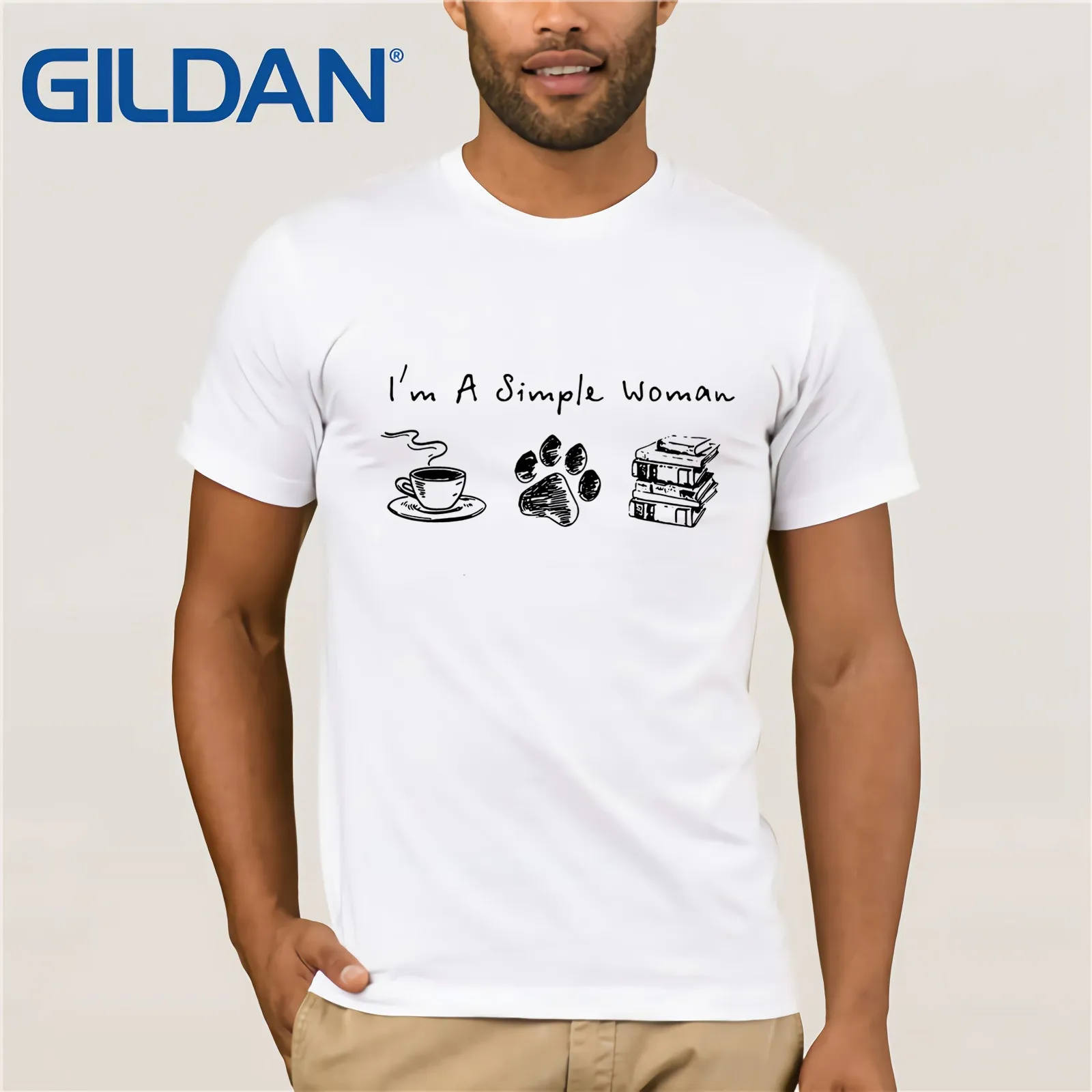 

I'm A Simple Woman I Like Coffee Dog And Book T-Shirt 2019 Summer Men's Short Sleeve T-Shirt Funny Tees Cotton Tops T Shirt