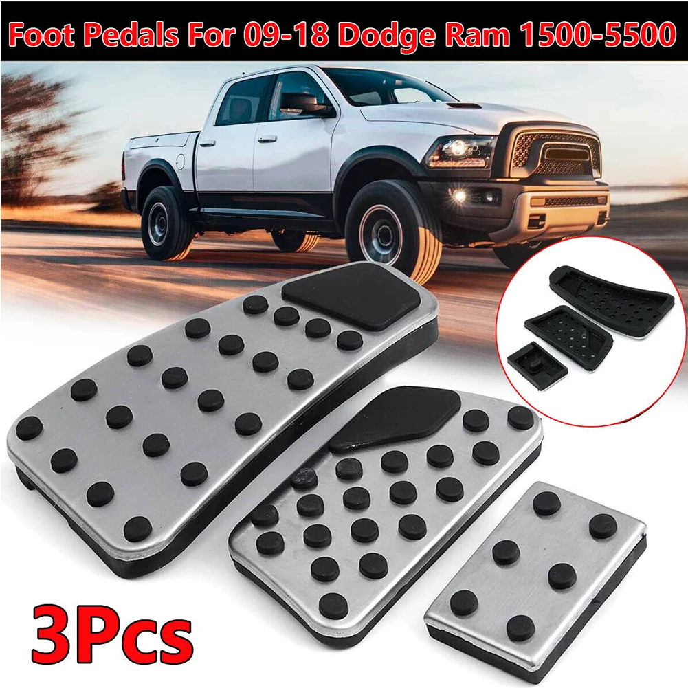 3pcs Car Accelerator Pedal Kit Stainless Steel Replacement Non Slip Wear Resistant Rustproof Free Punch Buffer For Dodge 11-19