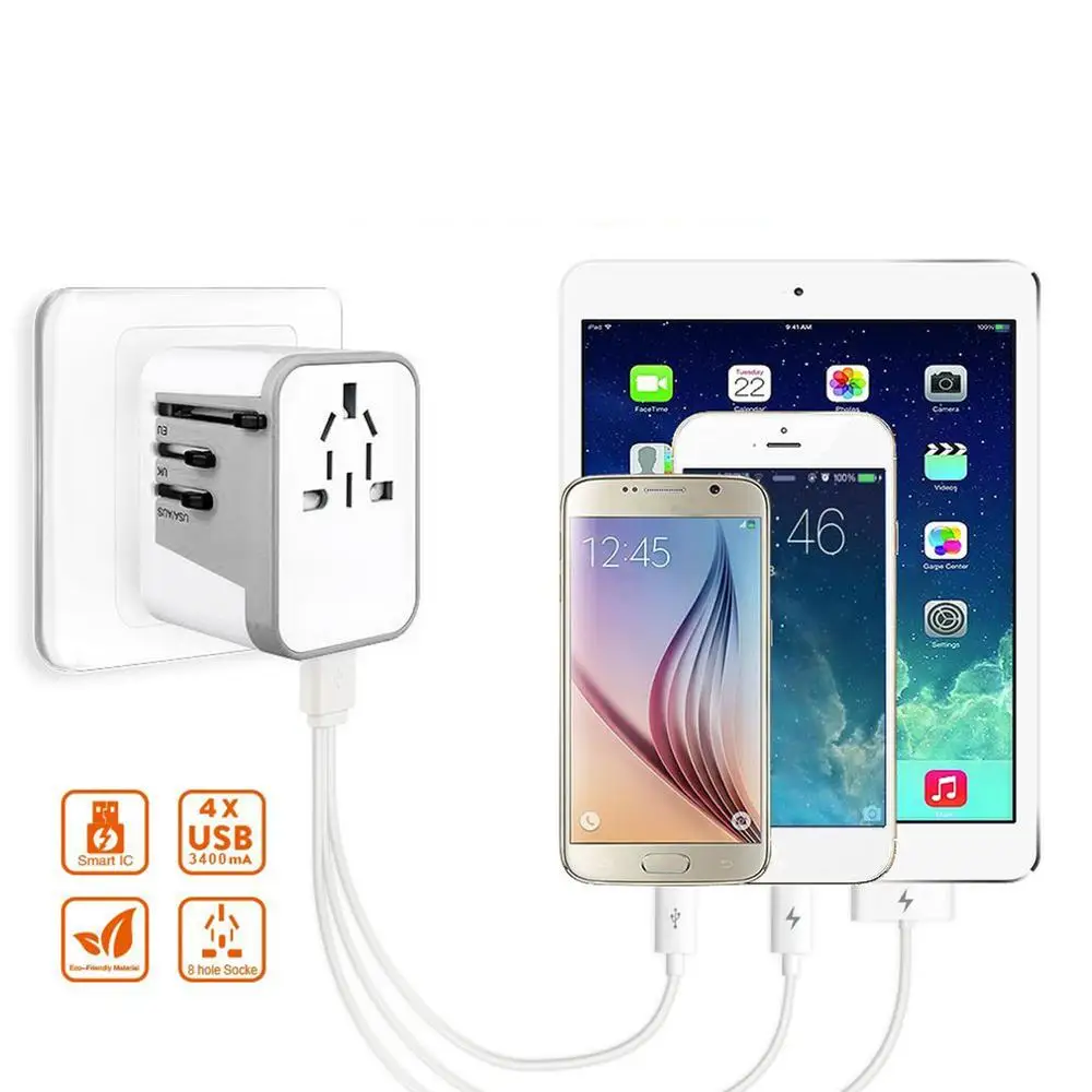 110-250 В, 3AC, 4 порта, USB, универсальное зарядное устройство для путешествий, настенное зарядное устройство для путешествий, адаптер, портативное зарядное устройство для смартфонов, США, ЕС, Великобритании