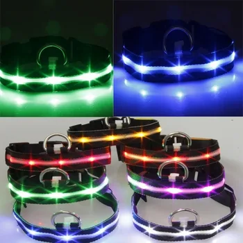 

S M L XL Size For Pet Dogs Collar Harness Nylon LED Pet Dog Collar Night Safety Anti-lost Flashing Glow Collars