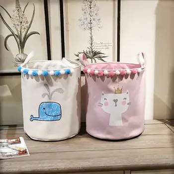 

Lovely Animal Print Pompom Toys Holder Storage Bucket Clothes Container Organizer Durable Large Capacity Laundry Bucket