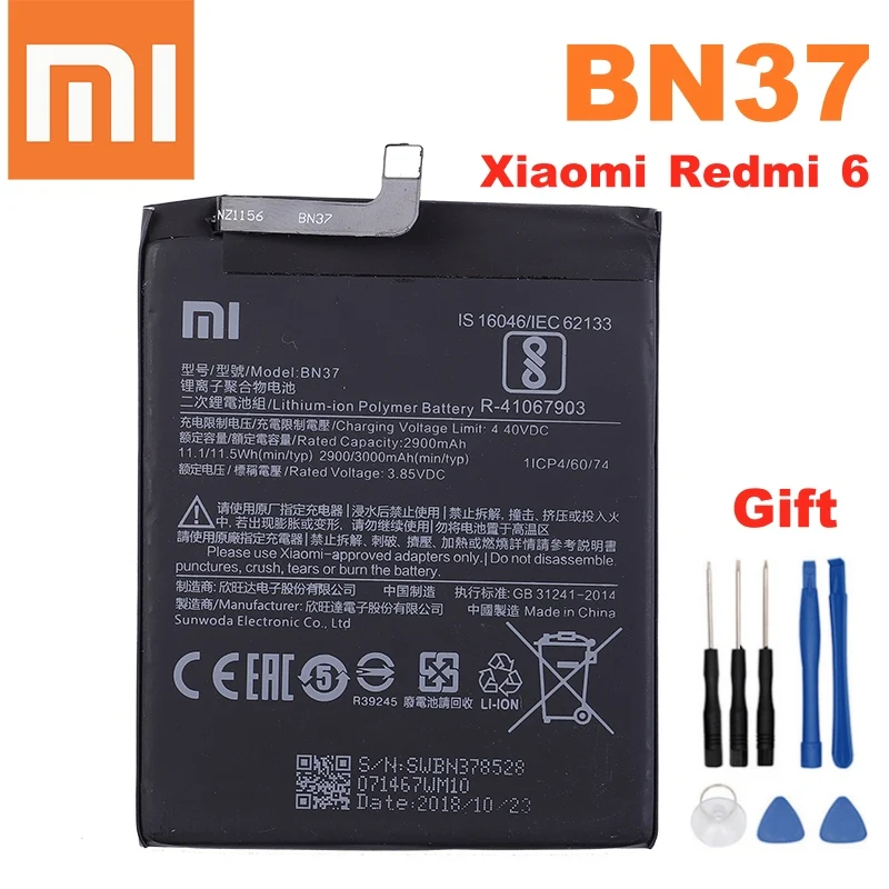 Оригинальный аккумулятор Xiaomi Redmi 6 BN37 3000 мАч для Redmi6 6A высококачественный сменный
