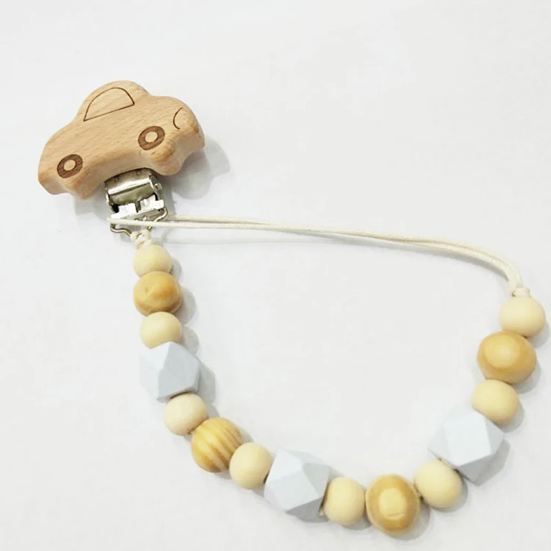 Car Клипсы для соски мультфильм животных DIY деревянная соска цепь BPA Бесплатно Детские Соска игрушки-Жвачки пустышка Прорезыватель для зубов с прищепкой держатель - Цвет: Car