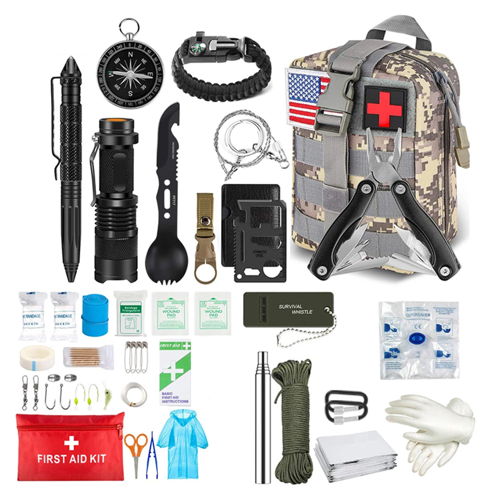 36 In 1 Emergency Survival Multi-tool Kit First Aid Kit Tactical Gear Outdoor Camping Hunting Tactical Field Survival Equipment