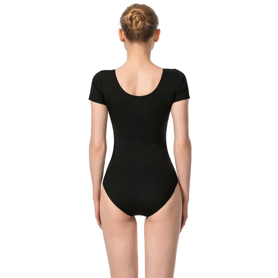 Женский купальник с коротким рукавом для балета, балерины, танцев, черного цвета, Одежда для танцев, комбинезон, костюмы