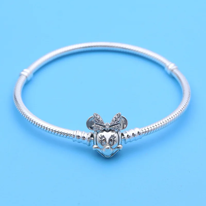

100% 925 Sterling Silver Original Cartoon Fairy Tale Animal Cute Mouse with Crystal Bangle Fit Bracelet Charms DIY Jewelry