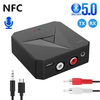 

NFC Wireless Transmitter Receiver 2 In 1 Bluetooth V5.0 Adapter With MIcrophone 3.5mm AUX Stereo Music For Headphones TV Hot