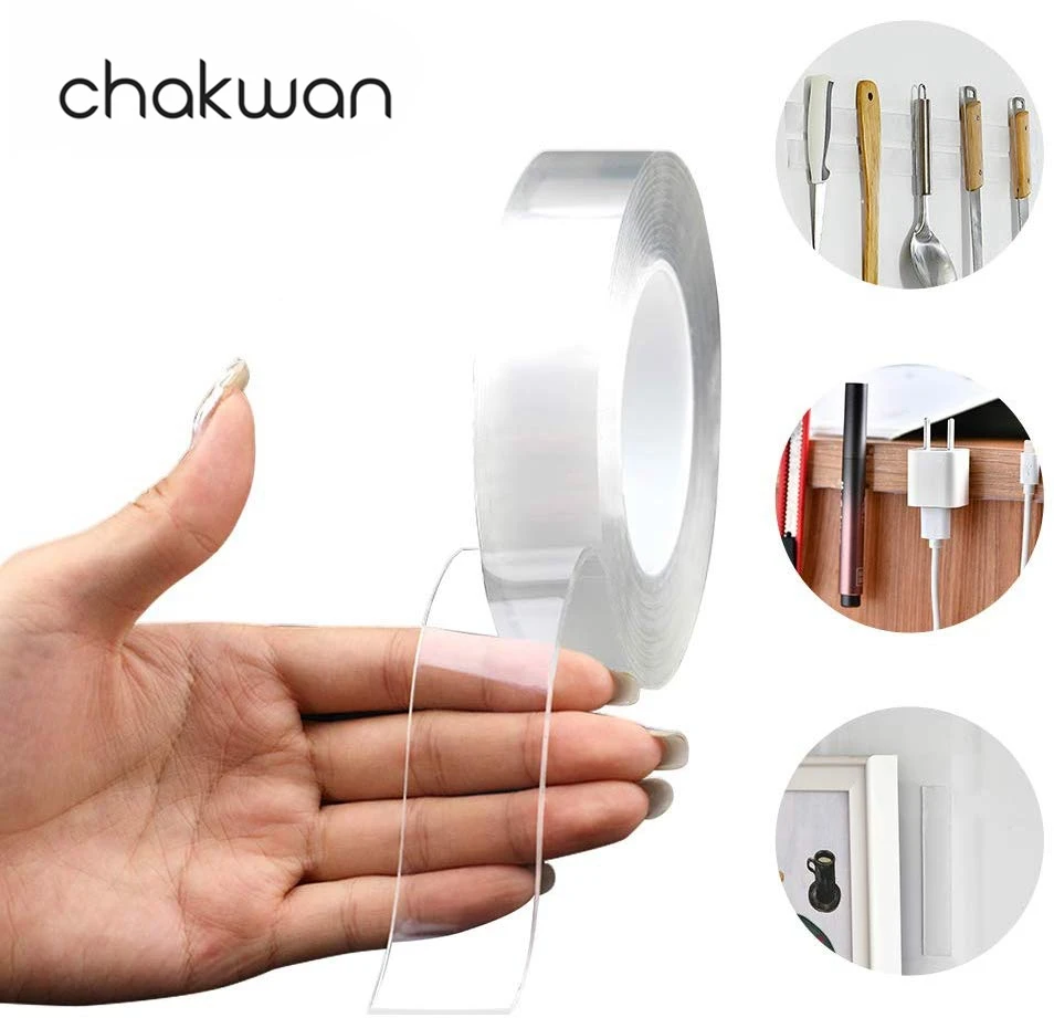 

1M/3M/5M NoTrace Reusable Waterproof Adhesive Tape Nano Magic Tape Double Sided Tape Transparent Cleanable Home