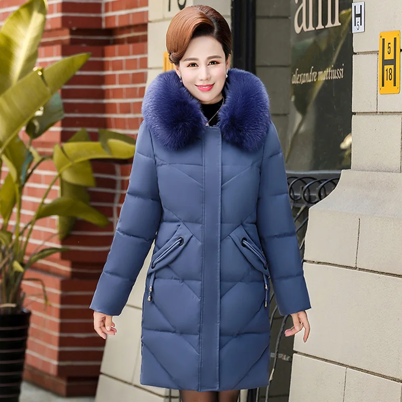 Зимняя куртка для женщин, Длинная женская одежда для женщин среднего возраста, зимнее пальто, пальто, толстая хлопковая стеганая куртка - Цвет: Синий