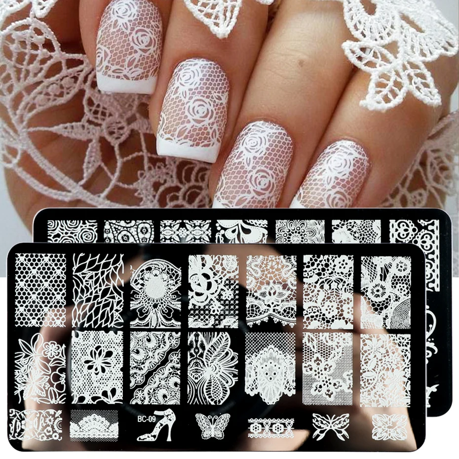 Nail Stamping Plates Set Silicone Sponge Brush Polish Transfer Stencils Flower Geometry DIY Template for Nail Tools (6)