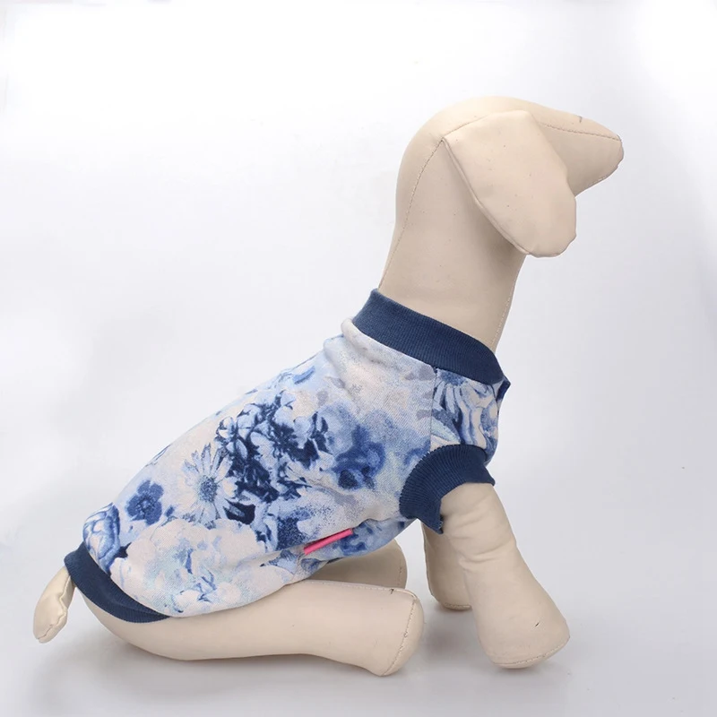 Одежда для собак, зимняя теплая толстовка, хлопковый жилет без рукавов с пуговицами для собак, красивый цветочный пейзаж, одежда с принтом для маленьких собак