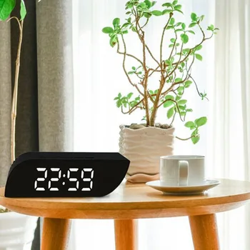 

Digital Mirror Clock LED Alarm Clock Night Lights Battery Use Temperature Snooze Function Desk Clocks Table Clock Home Decor