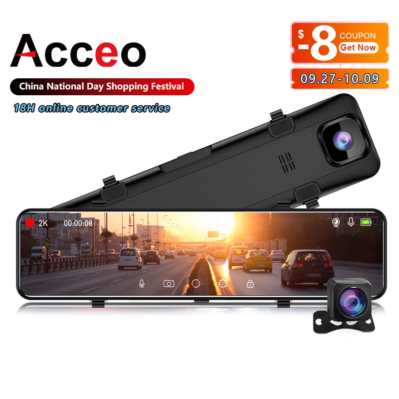 Зеркало-видеорегистратор ACCEO A46 Автомобильное зеркало заднего вида 12 дюймов 2K |