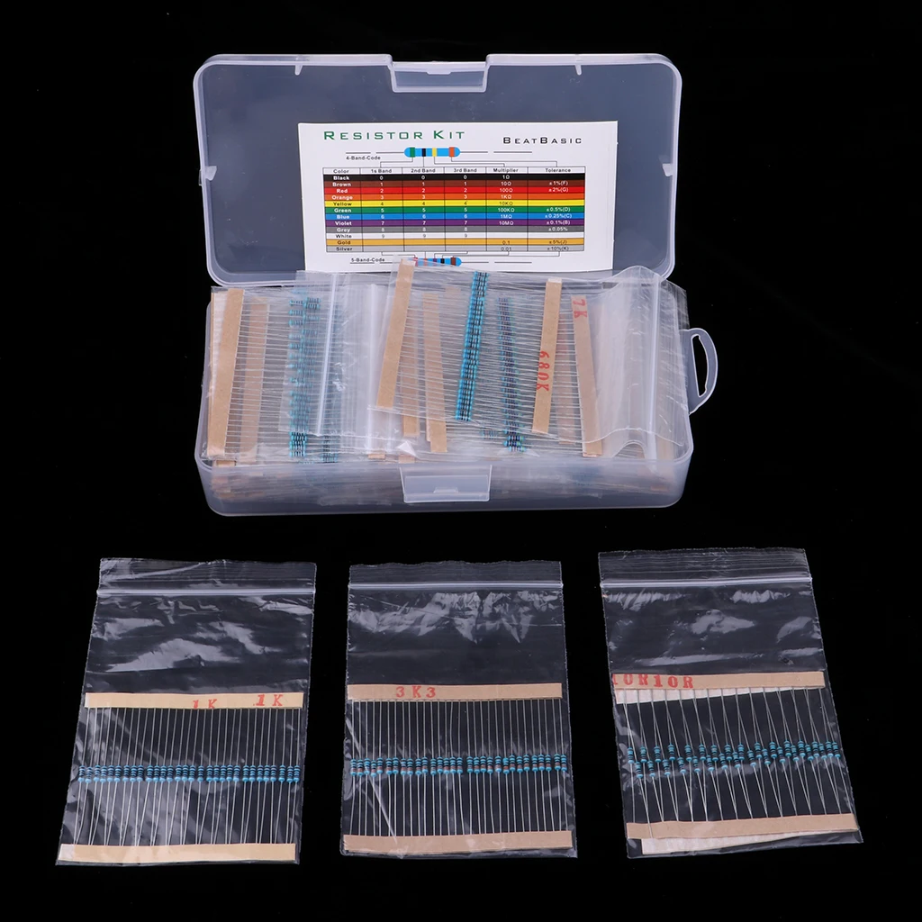 

38 Values 1% Tolerance Resistor Kit Assortment 0 Ohm-1M Ohm (Pack of 1140)