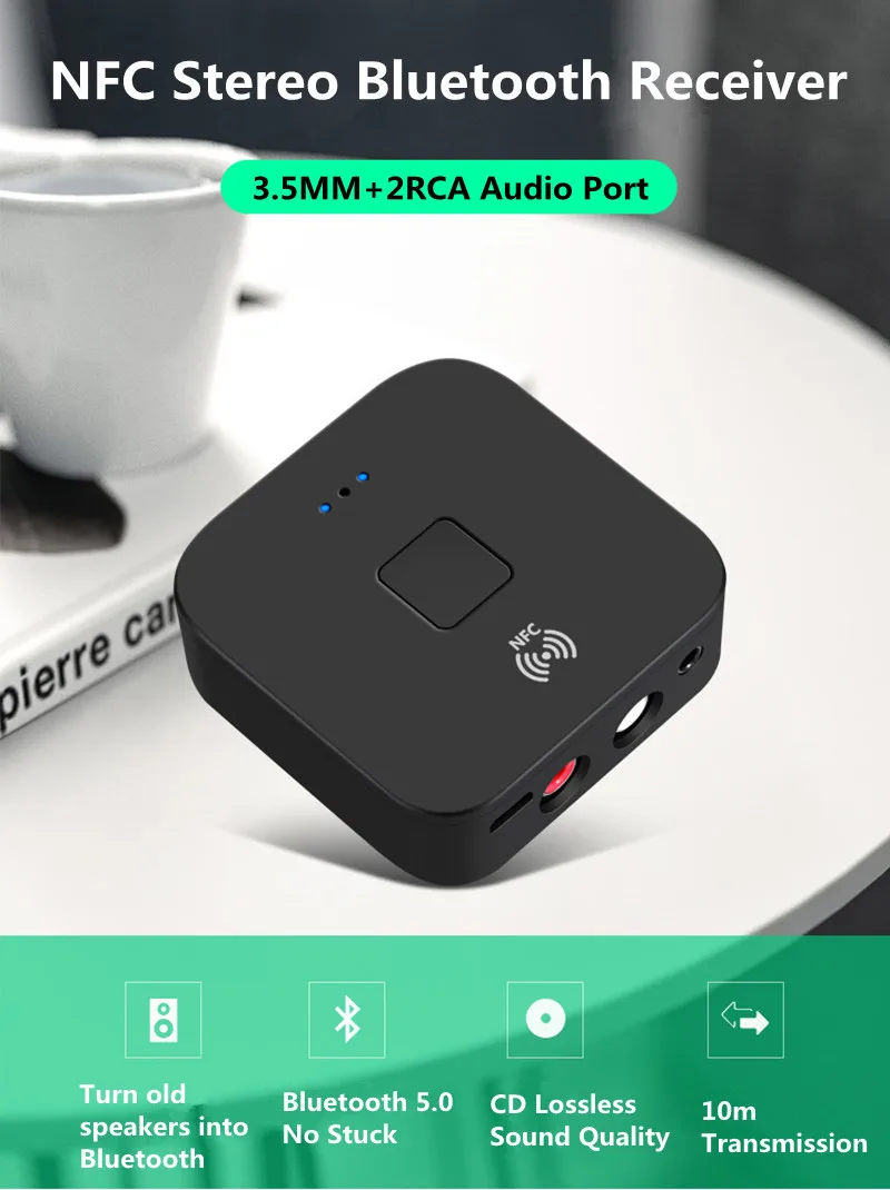 DISOUR NFC Bluetooth 5.0 Receiver 3.5mm AUX RCA Jack HIFI