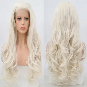 

Bombshell Whtie Natural Wave Synthetic Hair Lace Front Wig Heat Resistant Fiber Hair Natural Hairline Free Parting For Women Wig