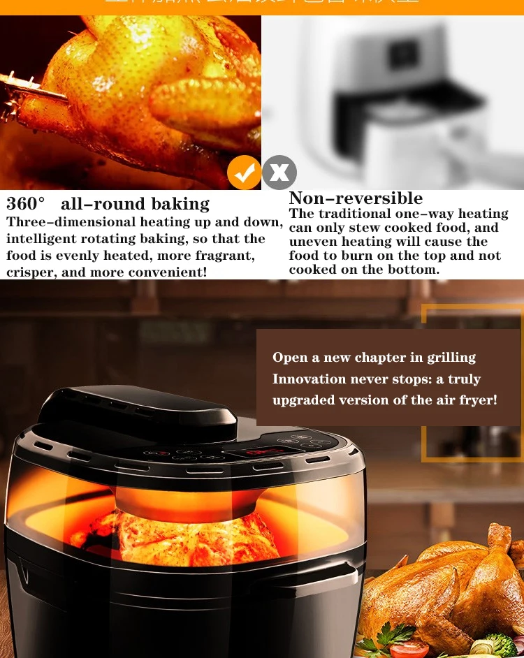 Description Picture 4 of item10L Large Capacity Oil-Free Air Fryer Electric Fryer Oven 360°Bake Led Touch Screen Smart Multifunctional Electric Fryer