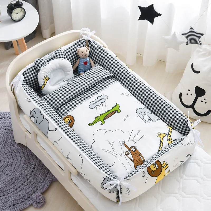 Cartoon Printing Portable Foldable Baby Crib Bed Baby Cotton Game Bed Detachable Crib Quilt Four-Piece Suit For Newborn LB644