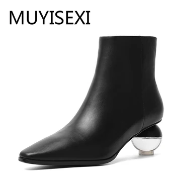 

Sheepskin Ankle Boots 5cm Transparent Eggs Heels Art Designer Shoes Women Square Toe Strange Heels plus size ZMD12 MUYISEXI