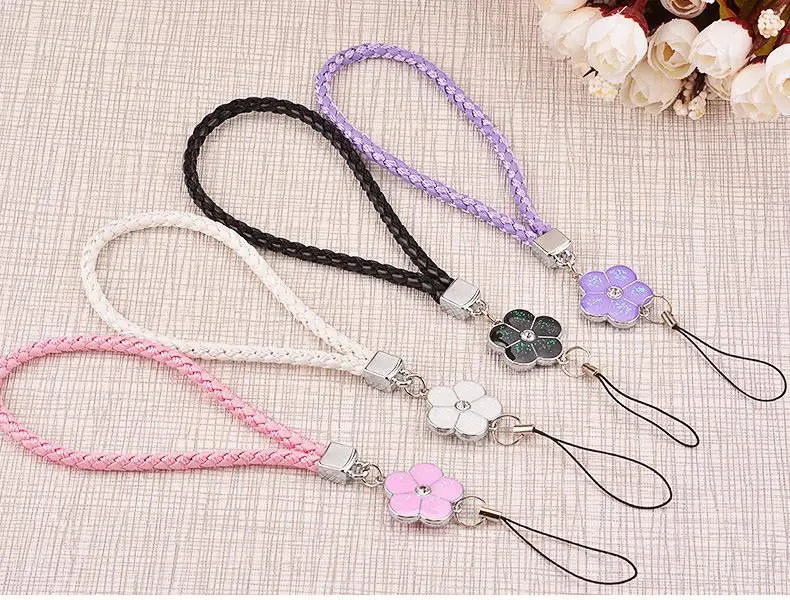 Wholesale PU Leather Mobile Phone Strap Smart Phone Key Holder Ring Flower Lanyard Phone Accessory Cord Hand Rope Keychain