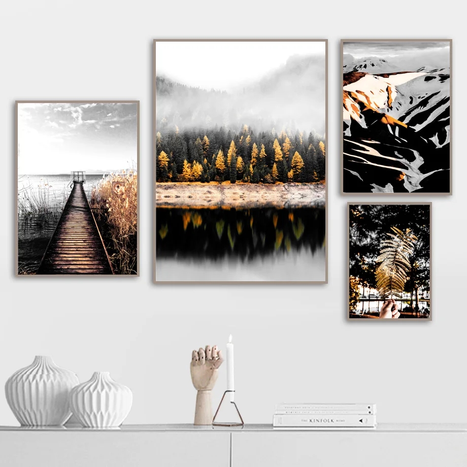 Mountain Forest Bridge Sea Leaf Plant Landscape Wall Art Canvas Painting Posters And Prints Immagini Murali Per Living Room Decor