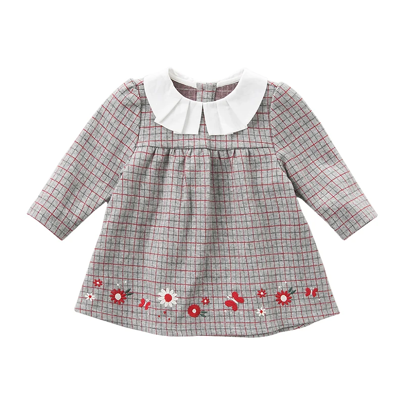 DBZ11940 dave bella/осеннее милое клетчатое платье принцессы с цветочным рисунком для маленьких девочек детское модное праздничное платье детская одежда в стиле «лолита» - Цвет: gray