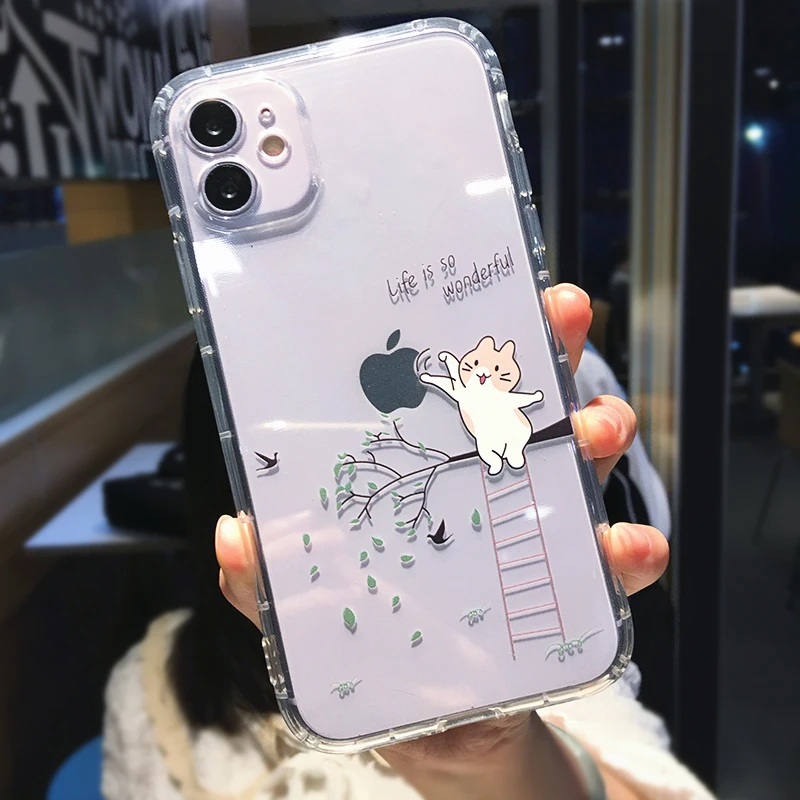 Cute Cartoon Cat Phone CasesFor iPhone 13 11 12 Pro Max X XR XS Max 7 8 Plus SE 2020 Funny Couple Transparent Soft Back Cover iphone 13 mini case cheap