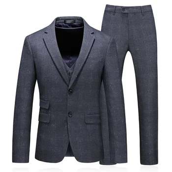 

Premium Vintage Classic Gentleman Men Suit Wedding Groom Dress Man Formal Plaid Retro Business Tuxedo 3pc (Blazer+Vest+Pants)