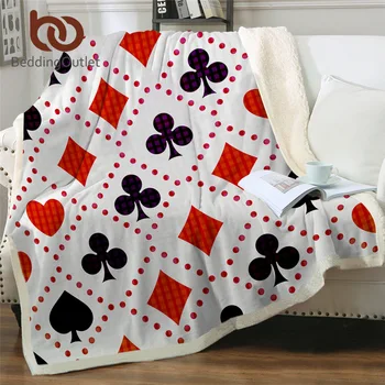 

BeddingOutlet Poker Games Sherpa Blanket Black Red White Bed Blanket Funny Playing Cards Plush Bedspreads Mantas Drop Ship