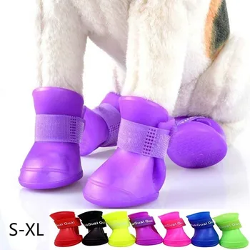 

4pcs/set Pets Boots Silicone Antiskid Shoes Wear Waterproof Dogs Shoe Candy Color Non Slip Outdoor Puppies Rain Shoes