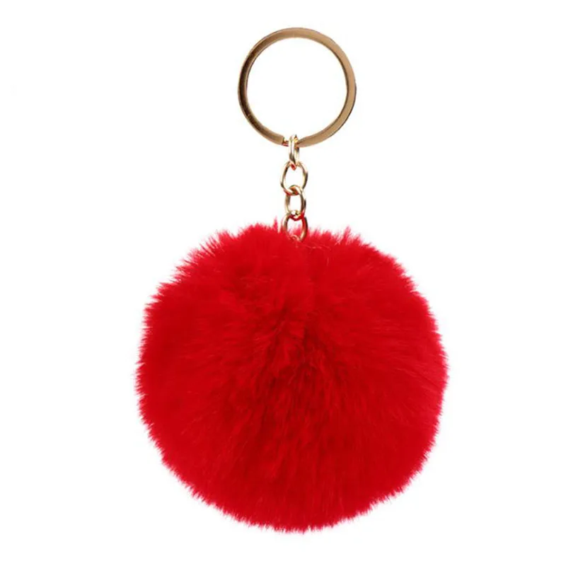 8cm Simple Pompom Fur ball Keychain Artificial Rabbit Fur Animal Key Chain For Woman Car Bag Accessories Key Ring 15 colors - Цвет: 819244