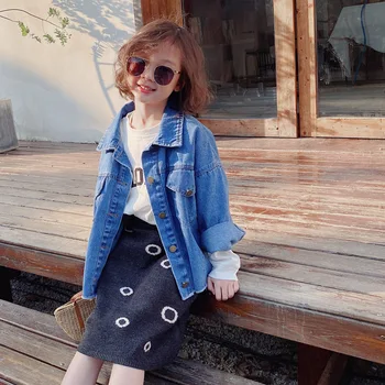

WLG Spring Girls Boys Jackets Kids Denim Blue Long Sleeve Coats Baby Fashion Outfits for 2-7 Years Children