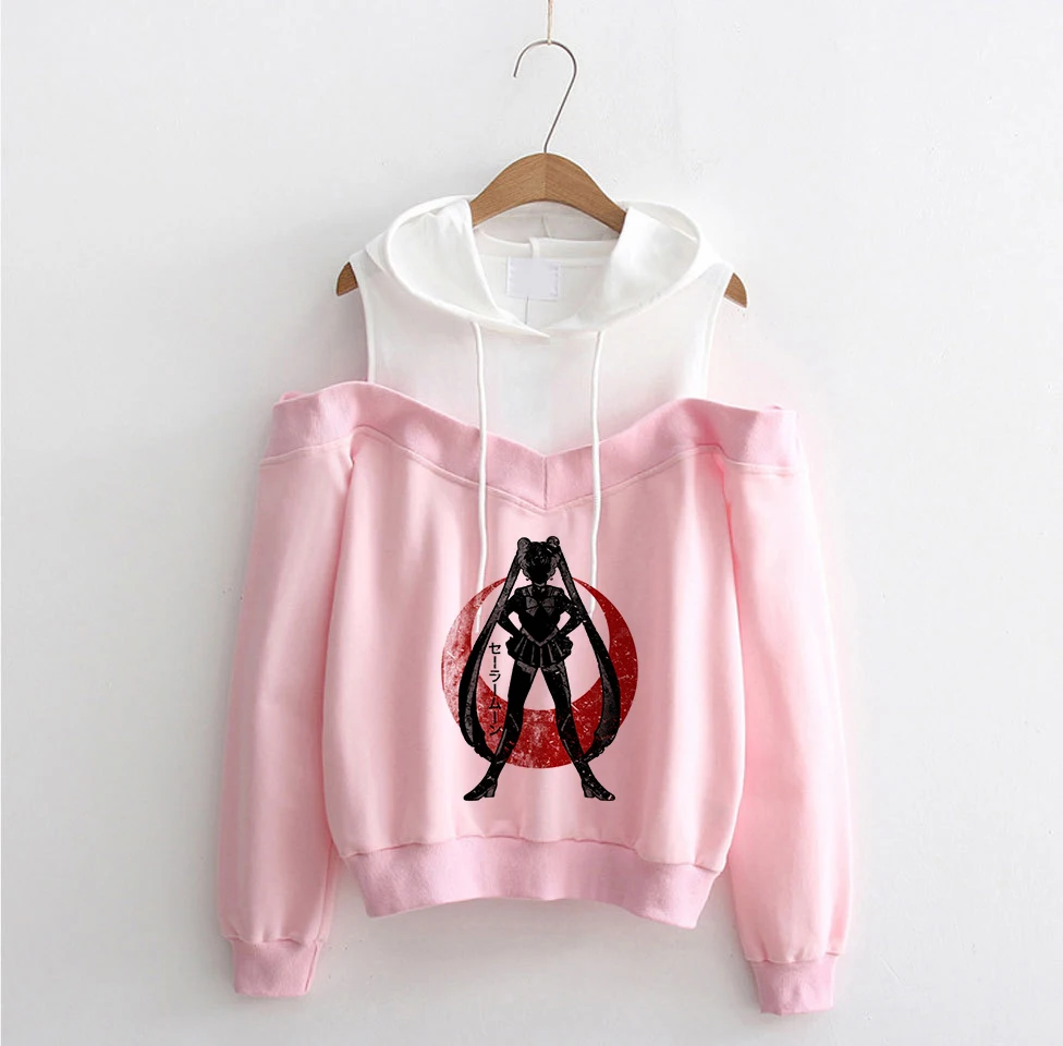 Sailor Moon hoodie Sweatshirt Kawaii Clothing Tops Women Harajuku Hoodies Sailor Moon Off Shoulder Sweatshirts women clothes