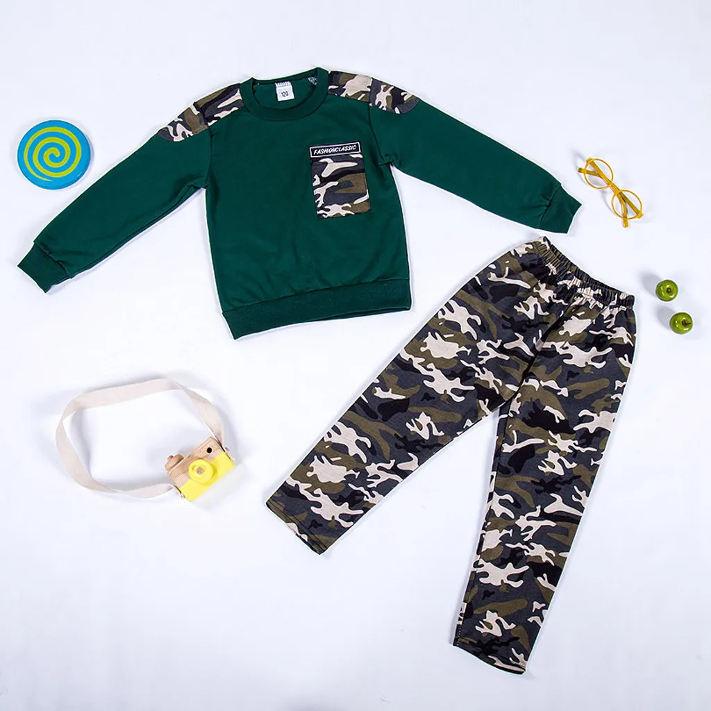 Спортивный костюм с надписью для маленьких мальчиков-подростков камуфляжные топы и штаны комплект одежды из 2 предметов, детская одежда г. Осенне-зимний комплект одежды для мальчиков