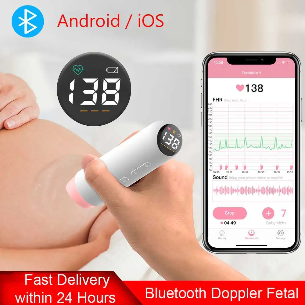 Заряжаемый Bluetooth допплер фетальный умный монитор сердечного ритма для